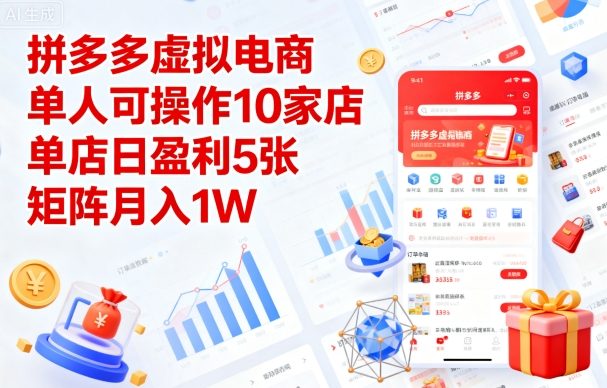 拼多多虚拟电商，单人可操作10家店，单店日盈利5张，矩阵月入1W+【揭秘】_菜菜笔记