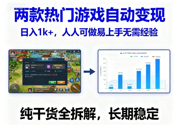 两款热门游戏自动变现，日入1k+，人人可做易上手无需经验，纯干货全拆解，长期稳定【揭秘】_菜菜笔记