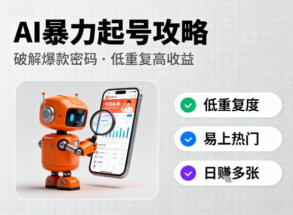 今日头条新玩法，AI暴力起号，重复度低，更容易爆，日入多张_菜菜笔记