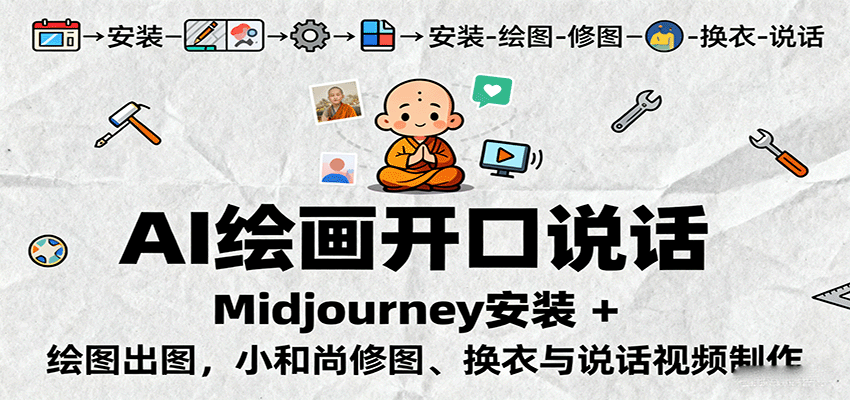 AI绘画开口说话，Midjourney安装 + 绘图出图，小和尚修图、换衣与说话视频制作_菜菜笔记