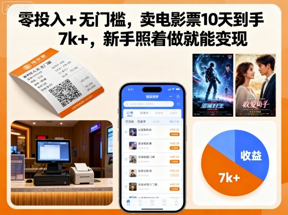 零投入+无门槛，卖电影票10天到手7k+，新手照着做就能变现【揭秘】_菜菜笔记