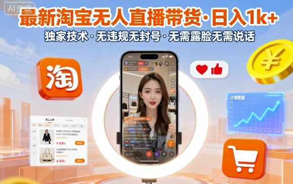 最新淘宝无人直播带货，日入1k+，独家技术，无违规无封号，无需露脸无需说话【揭秘】_菜菜笔记