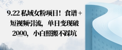 私域女粉项目！食谱+短视频引流，单日变现破多张，小白照搬不踩坑_菜菜笔记