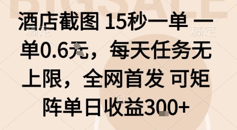 酒店截图15秒一单，一单0.6米，每天任务无上限，全网首发可矩阵单日收益3张【揭秘】_菜菜笔记
