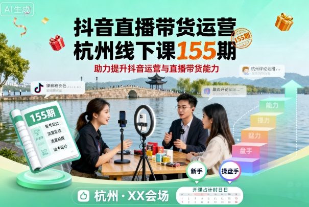 抖音直播带货运营杭州线下课155期，助力提升抖音运营与直播带货能力_菜菜笔记