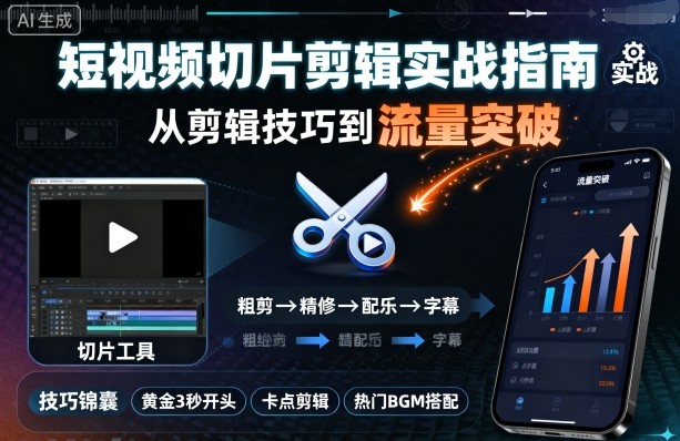 短视频切片剪辑实战指南，从剪辑技巧到流量突破_菜菜笔记