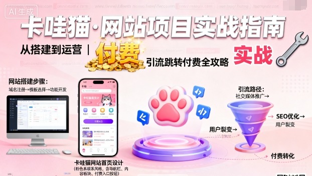 卡哇猫·网站项目，网站搭建与运营以及引流跳转付费_菜菜笔记