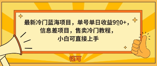 最新冷门蓝海项目，单号单日收益多张，信息差项目，售卖冷门教程，小白可直接上手_菜菜笔记