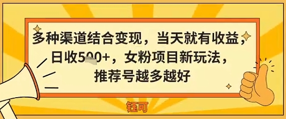 多种渠道结合变现，当天就有收益，日收5张+，女粉项目新玩法，推荐号越多越好_菜菜笔记