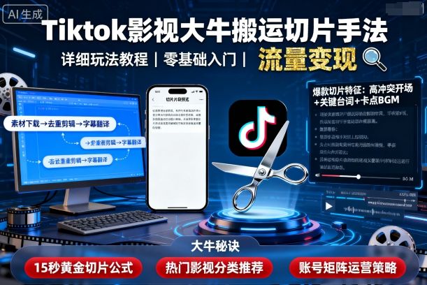 Tiktok影视大牛搬运切片手法，详细玩法教程_菜菜笔记