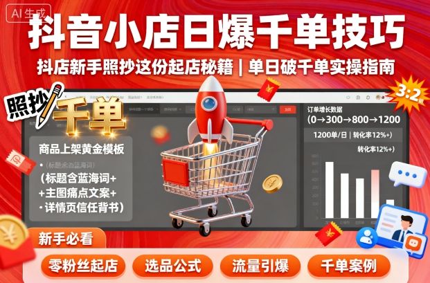 抖音小店日爆千单技巧，抖店新手照抄这份起店秘籍，单日破千单_菜菜笔记