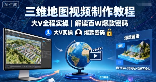 三维地图视频制作教程，大V全程实操，解读百W爆款密码_菜菜笔记