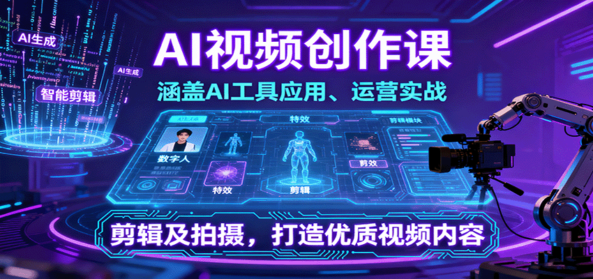 AI视频创作课，涵盖AI工具应用、运营实战、剪辑及拍摄，打造优质视频内容_菜菜笔记