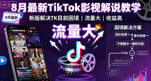 8月最新TikTok影视解说教学，新版解决TK目前困境，流量大，收益高_菜菜笔记