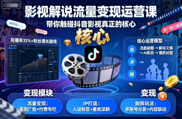 影视解说流量变现运营课，带你触碰抖音影视真正的核心_菜菜笔记