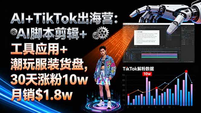 （16108期）AI+TikTok出海营:AI脚本剪辑+工具应用+潮玩服装货盘,30天涨粉10w月销$1.8w_菜菜笔记