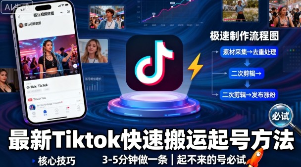 最新Tiktok快速搬运快速起号方法，3-5分钟做一条，起不来的号可以试试_菜菜笔记