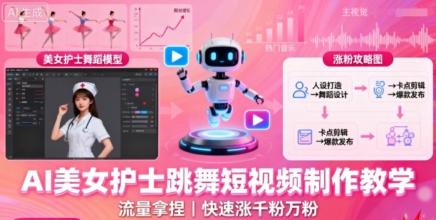 AI美女护士跳舞短视频制作教学，流量拿捏，快速涨千粉万粉【提示词+视频教程】_菜菜笔记