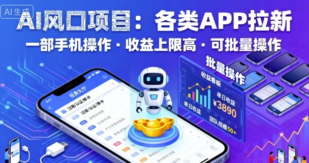 AI风口项目，各类APP拉新，一部手机就可以操作，收益上限高，可批量操作_菜菜笔记
