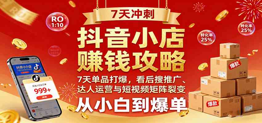 抖音小店赚钱攻略：7天单品打爆技巧，看后搜推广、达人运营与短视频矩阵裂变实战_菜菜笔记