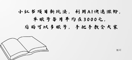 小红书项目新玩法，利用AI快速涨粉，单账号每月平均在3k，后面可以多账号，手把手教会_菜菜笔记