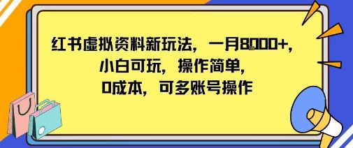 小红书虚拟资料新玩法，一月8k+小白可玩，操作简单_菜菜笔记