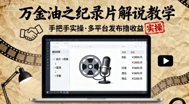 万金油之纪录片解说教学，手把手教你，完全实操，多平台发布撸收益_菜菜笔记