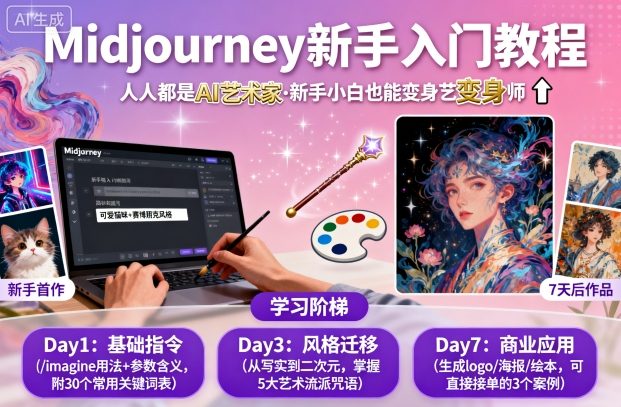 midjourney新手入门教程：人人都是AI艺术家，新手小白也能变身艺术大师_菜菜笔记