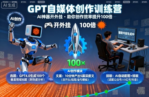 GPT自媒体创作训练营：AI神器开外挂，助你创作效率提升100倍_菜菜笔记