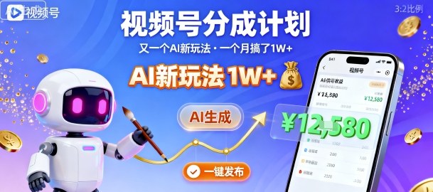 视频号分成计划：又一个AI新玩法，一个月搞了1W+，纯AI生成，一键发布即可_菜菜笔记
