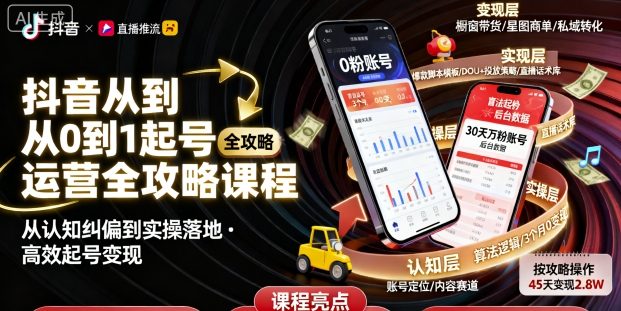 抖音从0到1起号运营全攻略课程，从认知纠偏到实操落地，高效起号变现_菜菜笔记