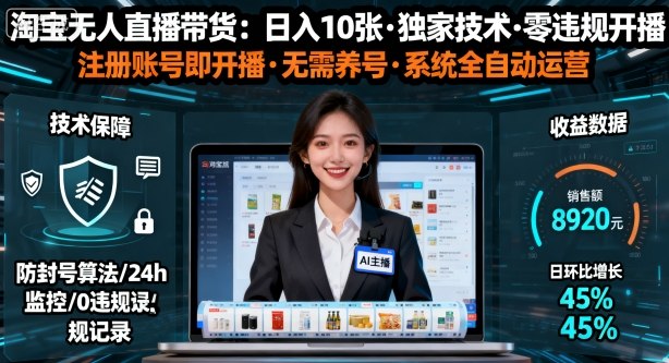 【最新】淘宝无人直播带货，日入10张，独家技术，无违规无封号，注册账号直接开播，不用养号【揭秘】_菜菜笔记