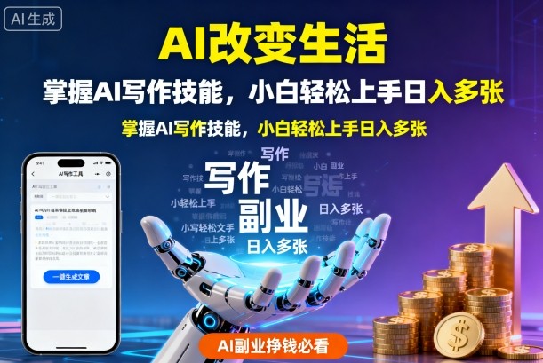 AI改变生活，掌握AI写作技能，小白轻松上手日入多张，AI副业挣钱必看_菜菜笔记