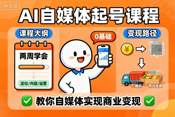 AI自媒体起号课程，0基础小白两周学会，教你自媒体实现商业变现_菜菜笔记