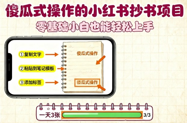 傻瓜式操作的小红书抄书项目，会复制粘贴就行，零基础小白也能一天3张_菜菜笔记