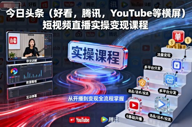 今日头条（好看，腾讯，YouTube等横屏）短视频直播实操变现课程_菜菜笔记
