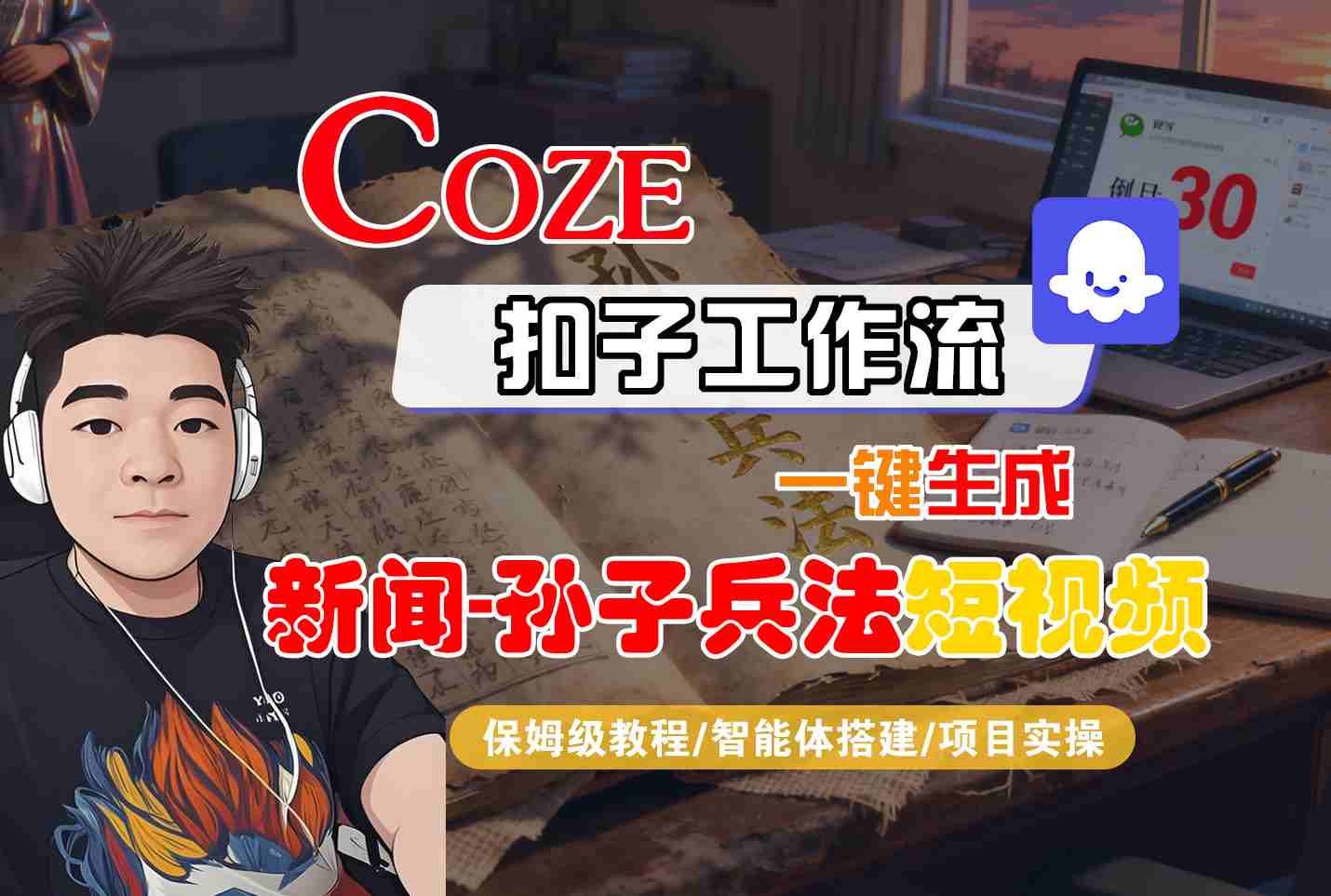 Coze扣子智能体工作流一键生成“新闻-孙子兵法“短视频，全流程保姆级教学_菜菜笔记