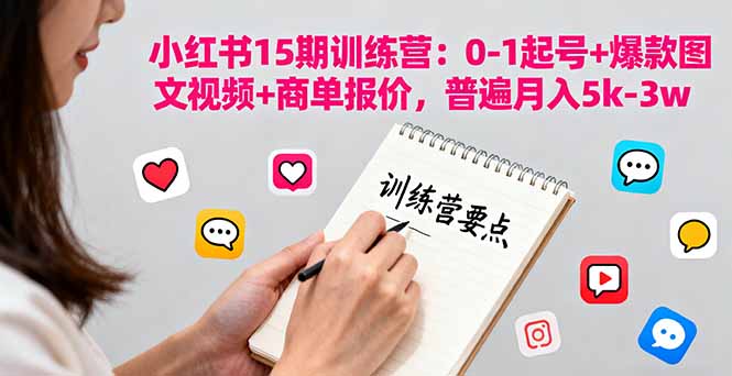 小红书15期训练营：0-1起号+爆款图文视频+商单报价，普遍月入5k-3w_菜菜笔记