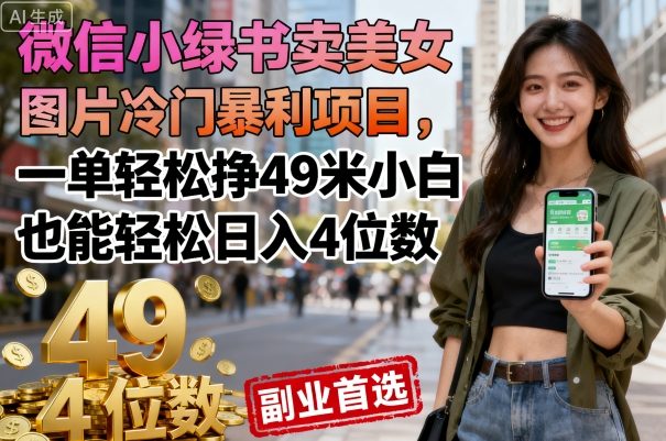 微信小绿书卖美女图片冷门暴利项目，一单轻松挣49米小白也能轻松日入4位数_菜菜笔记