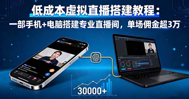 （16156期）低成本虚拟直播搭建教程：一部手机+电脑搭建专业直播间，单场佣金超3万_菜菜笔记