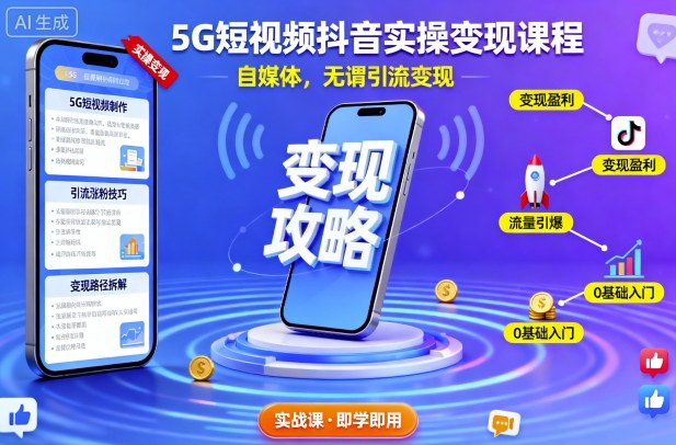 5G短视频抖音实操变现课程，自媒体，无谓引流变现_菜菜笔记