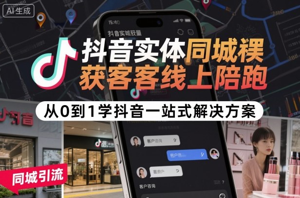 抖音实体同城获客线上陪跑，从0到1学抖音一站式解决方案_菜菜笔记