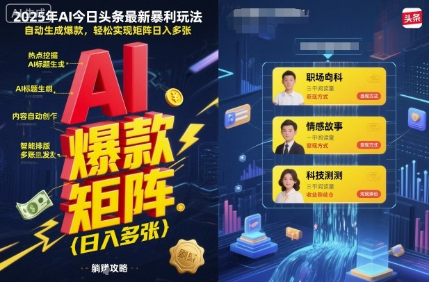 2025年AI今日头条最新暴利玩法，自动生成爆款，轻松实现矩阵日入多张_菜菜笔记