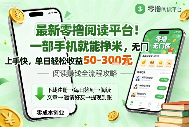 最新零撸阅读平台！一部手机就能挣米，无门槛上手快，单日轻松收益50-3张【揭秘】_菜菜笔记