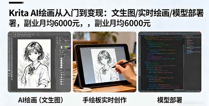 （16222期）Krita AI绘画从入门到变现：文生图/实时绘画/模型部署，副业月均6000元_菜菜笔记
