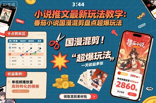 小说推文最新玩法教学，番茄小说国漫混剪盘点超爆玩法，全程干货，一天收益多张_菜菜笔记