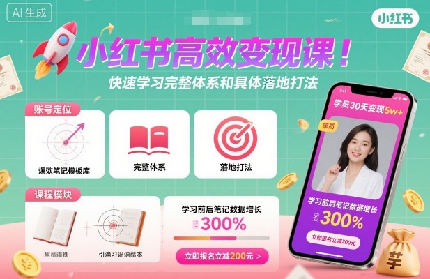 小红书高效变现课，快速学习小红书完整体系和具体落地打法_菜菜笔记