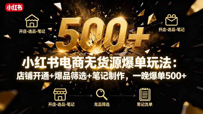 （16256期）小红书电商无货源爆单玩法：店铺开通+爆品筛选+笔记制作，一晚爆单500+_菜菜笔记