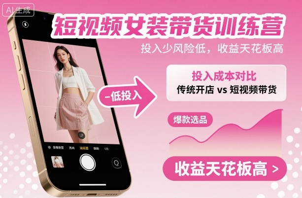 短视频女装带货训练营，投入少风险低，收益天花板高_菜菜笔记