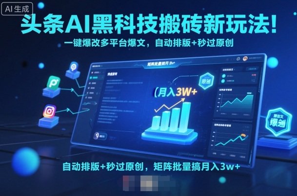 头条AI黑科技搬砖新玩法！一键爆改多平台爆文，自动排版+秒过原创，矩阵批量搞月入3w+【揭秘】_菜菜笔记